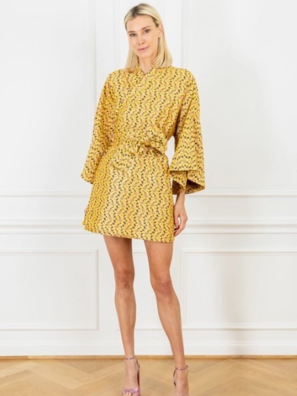 La Vie Daylily Jacquard Mini Wrap Dress